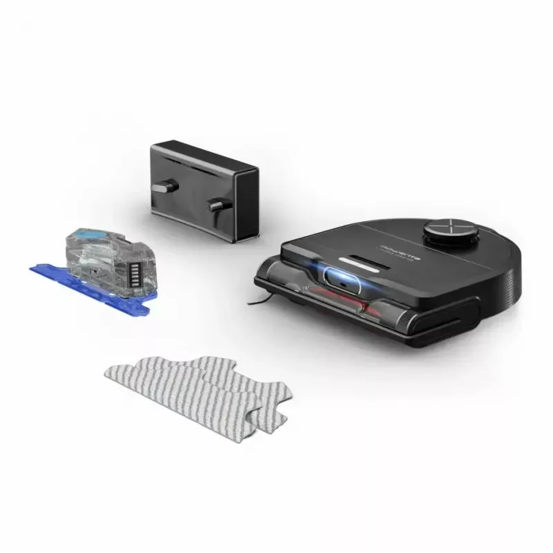Robots putekļsūcējs Rowenta X‑Plorer RR9465WH — bezmaiss D‑forma, 0,35 L tvertne, 120 min darbība, Li‑Ion, 97×325×335 mm, melns
