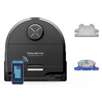 Robots putekļsūcējs Rowenta X‑Plorer RR9465WH — bezmaiss D‑forma, 0,35 L tvertne, 120 min darbība, Li‑Ion, 97×325×335 mm, melns