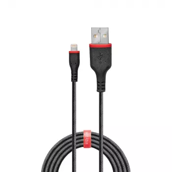 Lindy 1m Armēts USB Type A uz Lightning Kabelis, 1 m, Lightning, USB A, Vīrišķais, Vīrišķais, Melns