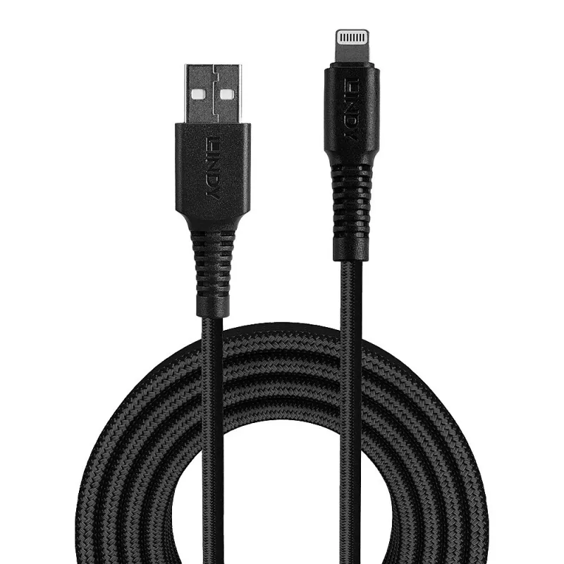 Lindy 3m Armēts USB Type A – Lightning uzlādes un sinhronizācijas kabelis