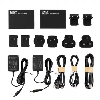 Lindy HDMI, KVM & IR over IP pagarinātājs, raidītājs un uztvērējs, vadu, 150 m, Cat5e, Cat6, melns, metāls