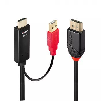Lindy 0,5m HDMI–DisplayPort kabelis, 0.5 m, DisplayPort, HDMI + USB, vīriešu, sieviešu, zelts