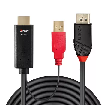 Lindy 0,5m HDMI–DisplayPort kabelis, 0.5 m, DisplayPort, HDMI + USB, vīriešu, sieviešu, zelts
