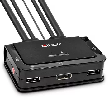 Lindy 2 Port DisplayPort 1.2, USB 2.0 un Audio KVM Slēdzis ar kabeļiem
