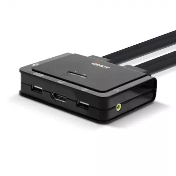 Lindy 2 Port DisplayPort 1.2, USB 2.0 un Audio KVM Slēdzis ar kabeļiem