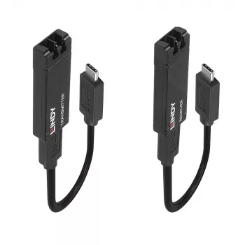 Lindy 100m optiskās šķiedras USB 3.2 Type C pagarinātājs, tīkla raidītājs un uztvērējs, 100 m, 10000 Mbit/s, Šķiedra, USB 3.2 Gen 1 (3.1 Gen 1) Type-C, Melns