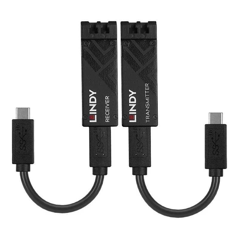 Lindy 100m optiskās šķiedras USB 3.2 Type C pagarinātājs, tīkla raidītājs un uztvērējs, 100 m, 10000 Mbit/s, Šķiedra, USB 3.2 Gen 1 (3.1 Gen 1) Type-C, Melns