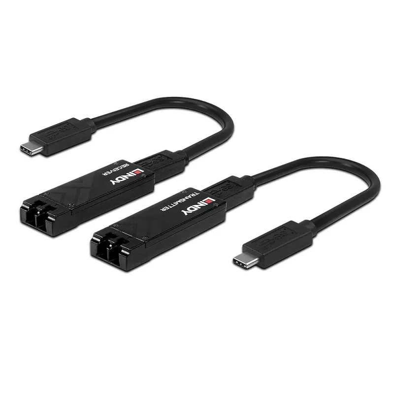 Lindy 100m optiskās šķiedras USB 3.2 Type C pagarinātājs, tīkla raidītājs un uztvērējs, 100 m, 10000 Mbit/s, Šķiedra, USB 3.2 Gen 1 (3.1 Gen 1) Type-C, Melns