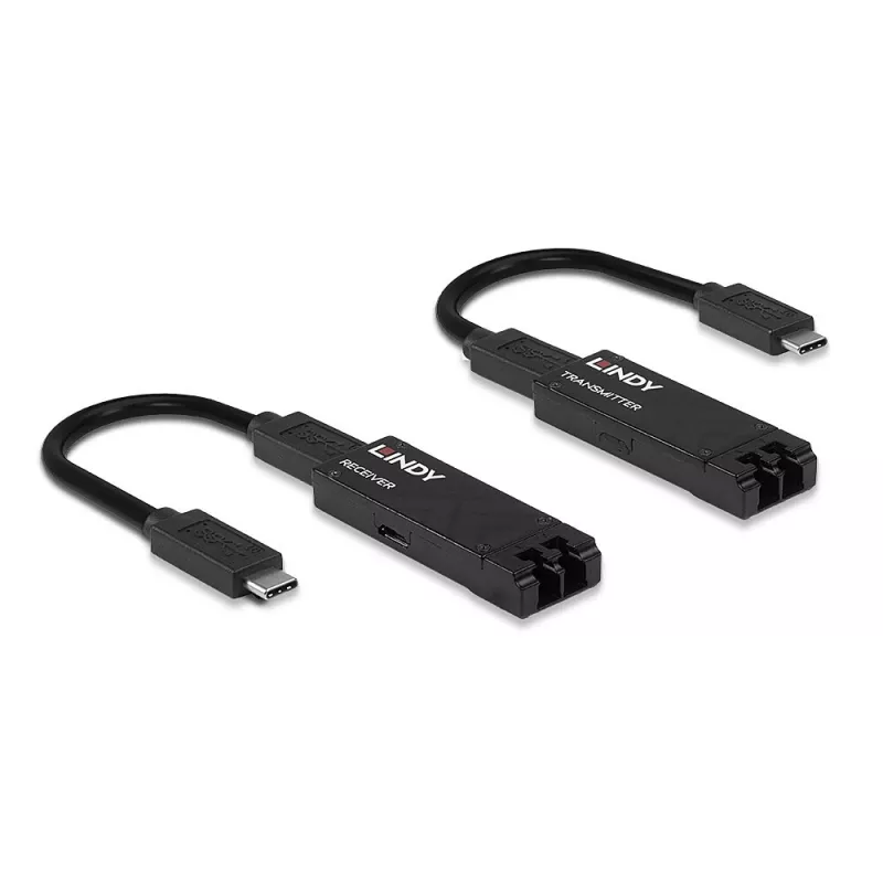 Lindy 100m optiskās šķiedras USB 3.2 Type C pagarinātājs, tīkla raidītājs un uztvērējs, 100 m, 10000 Mbit/s, Šķiedra, USB 3.2 Gen 1 (3.1 Gen 1) Type-C, Melns