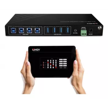 Lindy 4x4 USB 3.2 Gen 1 Matricas Slēdzis, 5 Gbit/s, Melns, Metāls, Rotācijas, CE, FCC, RoHS & REACH, USB Type-A, USB Type-B
