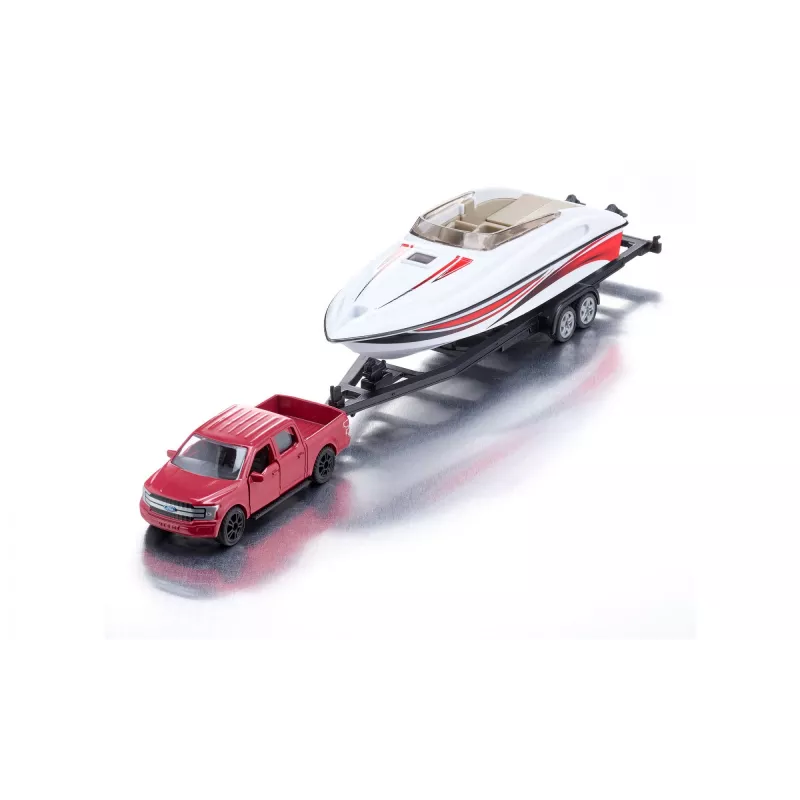 Siku Ford F150 ar motorlaivu auto modelis 1:50 salikts komplekts