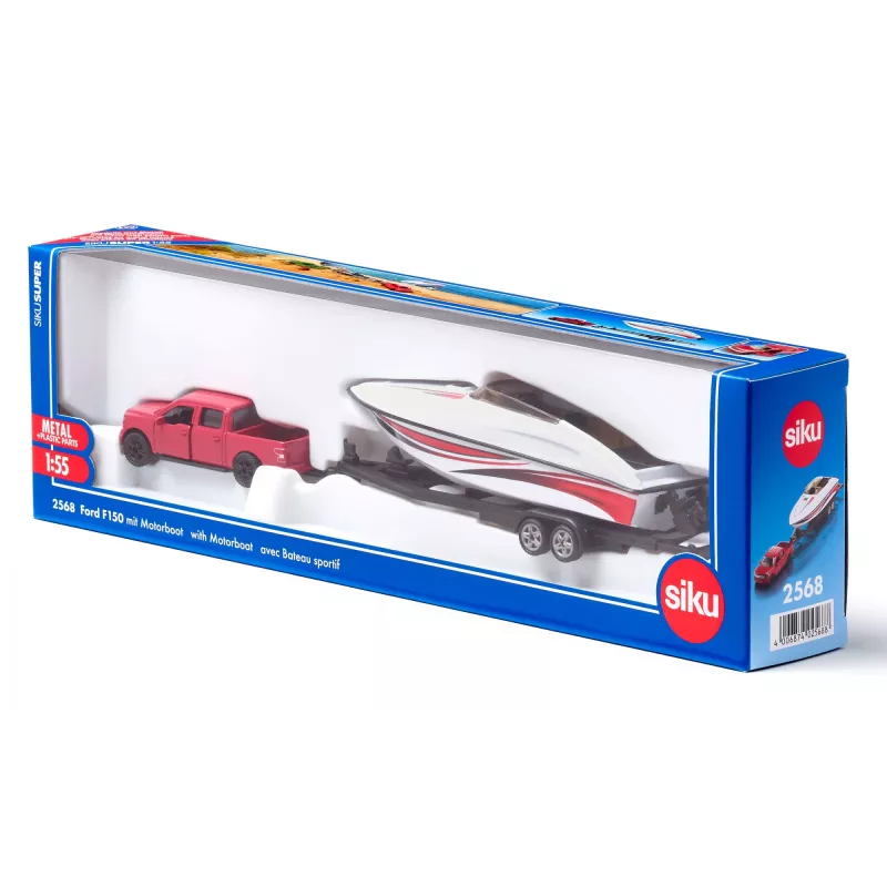 Siku Ford F150 ar motorlaivu auto modelis 1:50 salikts komplekts
