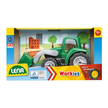 Lena Workies 01263 rotaļu traktors ar lāpstu – plastmasas braucamais būvniecības rotaļlieta