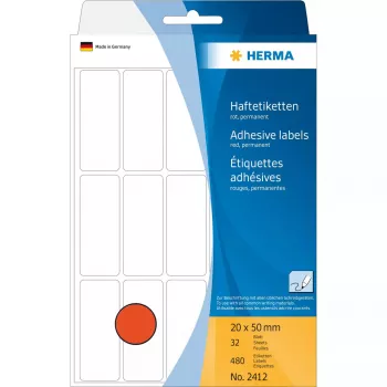 Daudzfunkciju etiķetes HERMA 2412 20x50 mm sarkans matēts papīrs, roku rakstīšanai