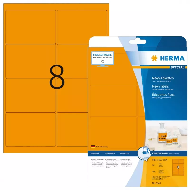 Pašlīmējošās printera etiķetes HERMA Neon A4 99,1x67,7 mm