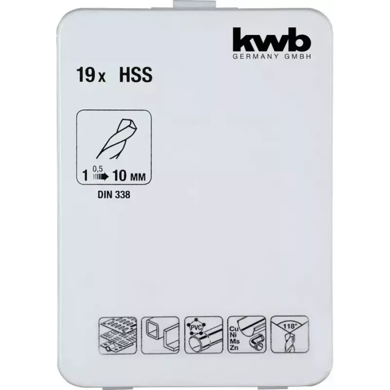 Urbju komplekts KWB 421856 19 gab. Twist urbji 1.0 - 10 mm