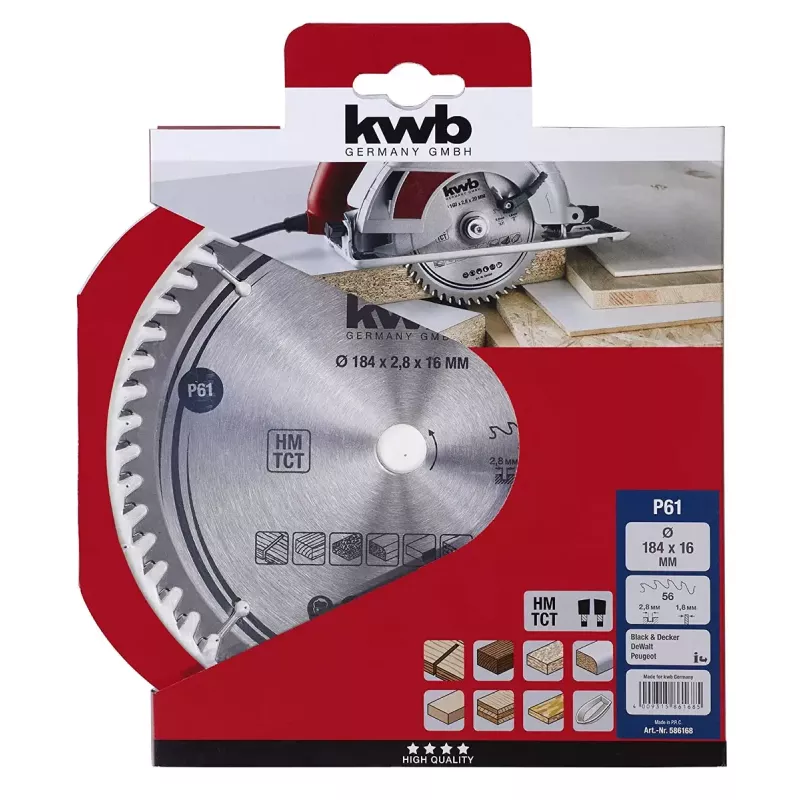 Circular Saw Blade KWB 586168 ar volframa karbīda galiem, 1 gab.