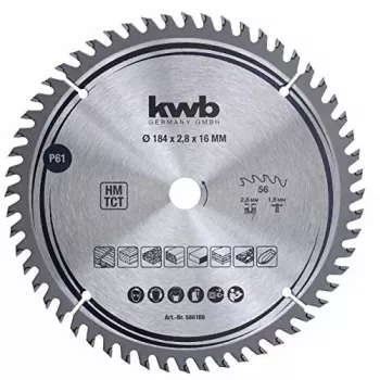 Circular Saw Blade KWB 586168 ar volframa karbīda galiem, 1 gab.