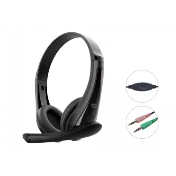 Vadu austiņas CONCEPTRONIC POLONA06B3T, stereo 3.5mm, trokšņu slāpējošs mikrofons, supraaurālās, 20–20000 Hz, 1.8 m vads, melna