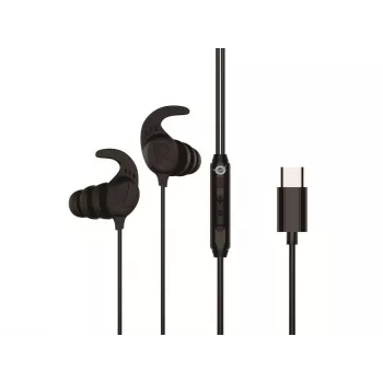 Vadu iekšauss austiņas CONCEPTRONIC BRENDAN05B — USB-C, 20–20000 Hz, 1.2 m vads, auss fiksators (melna)