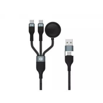 Conceptronic ETTA08B15 USB A uz 2× USB-C 3-in-1 ātrās uzlādes un datu kabelis — 1,5 m, USB 2.0, 5A, Apple Watch lādētājs, 100W E-Mark