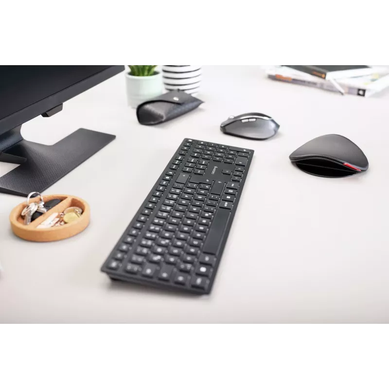 Tastatūra Cherry KW 9100 SLIM bezvadu RF + Bluetooth QWERTY UK angļu melna 108 taustiņi 1.2 m kabelis