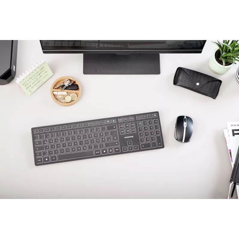 Tastatūra Cherry KW 9100 SLIM bezvadu RF + Bluetooth QWERTY UK angļu melna 108 taustiņi 1.2 m kabelis