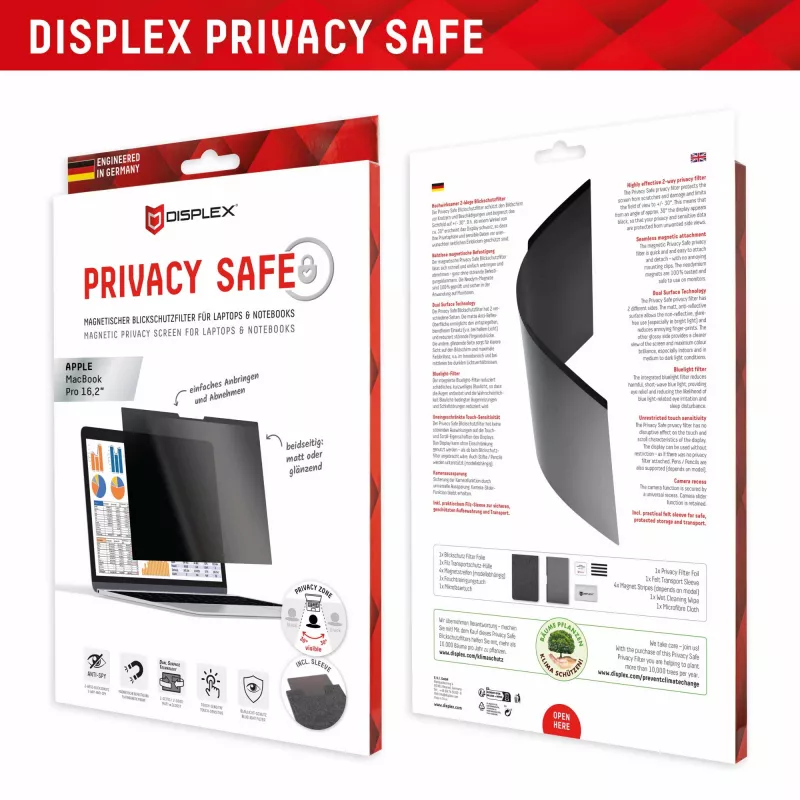 Displex PRIVACY SAFE magnētiskais 2-virzienu privātuma filtrs MacBook Pro 16,2 inch