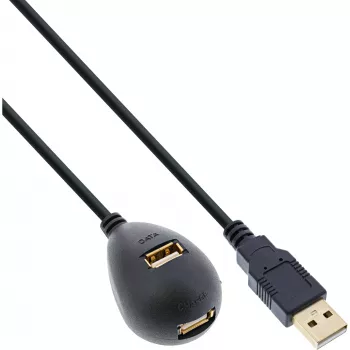 InLine USB 2.0 pagarinātājs Type A vīrietis/mātīte ar pamatni, melns, 2m