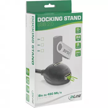 InLine USB 2.0 pagarinātājs Type A vīrietis/mātīte ar pamatni, melns, 2m