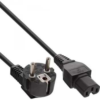 InLine strāvas kabelis, CEE7/7 leņķveida uz C15 taisnu, 3 x 1mm², melns, 3m