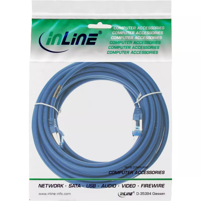 InLine Patch Kabelis S/FTP PiMF Cat.6A halogēns 500MHz zils 20m