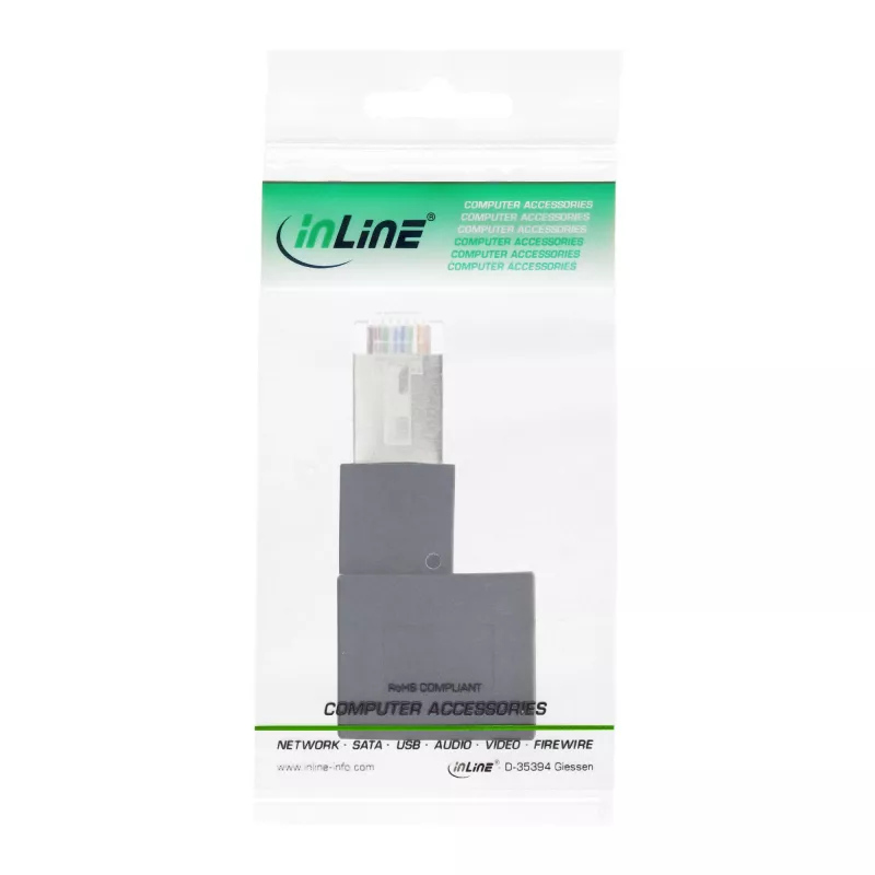 InLine Cat.6A savienotājadapteris, RJ45 tēviņš / mātīte, 90° leņķī pa kreisi