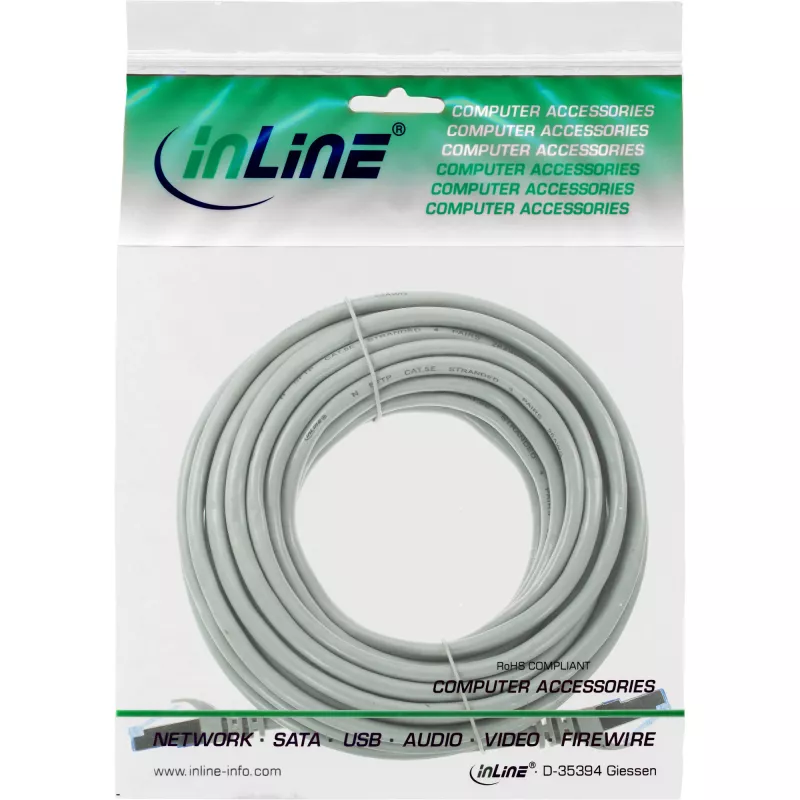 InLine Patch kabelis, Cat.6A, S/FTP, TPE elastīgs, pelēks, 15m