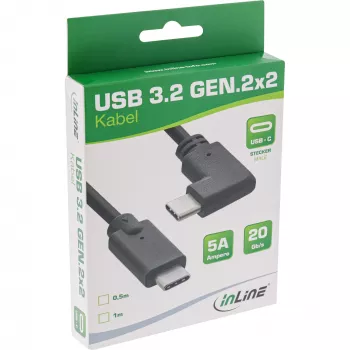 InLine USB 3.2 Gen.2 kabelis, USB-C vīriešu/vīriešu leņķa, melns, 0,5 m