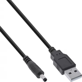 InLine USB līdzstrāvas adaptera kabelis, USB A vīrišķais uz DC spraudni 4.0x1.70mm, melns, 1m