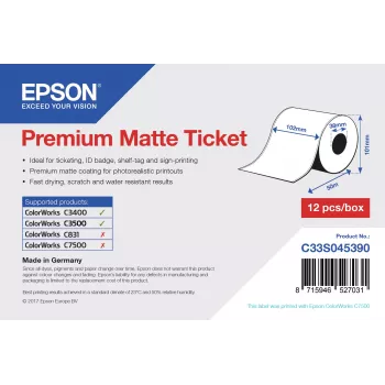 Epson Premium Matte Ticket ruļļa līmplēve 102mm x 50m, matēta, 107 g/m²