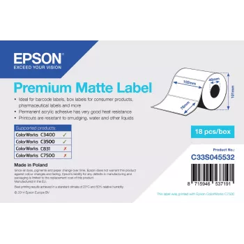 Epson Premium Matte Label - Die-cut ruļļa etiķetes: 102mm x 76mm, 440 etiķetes