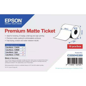 Epson Premium Matte Ticket ruļlis 80mm x 50m, matēts, 107 g/m², 1 gab.