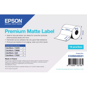 Epson Premium Matte Label - Die-cut Roll: 102mm x 51mm, 650 etiķetes