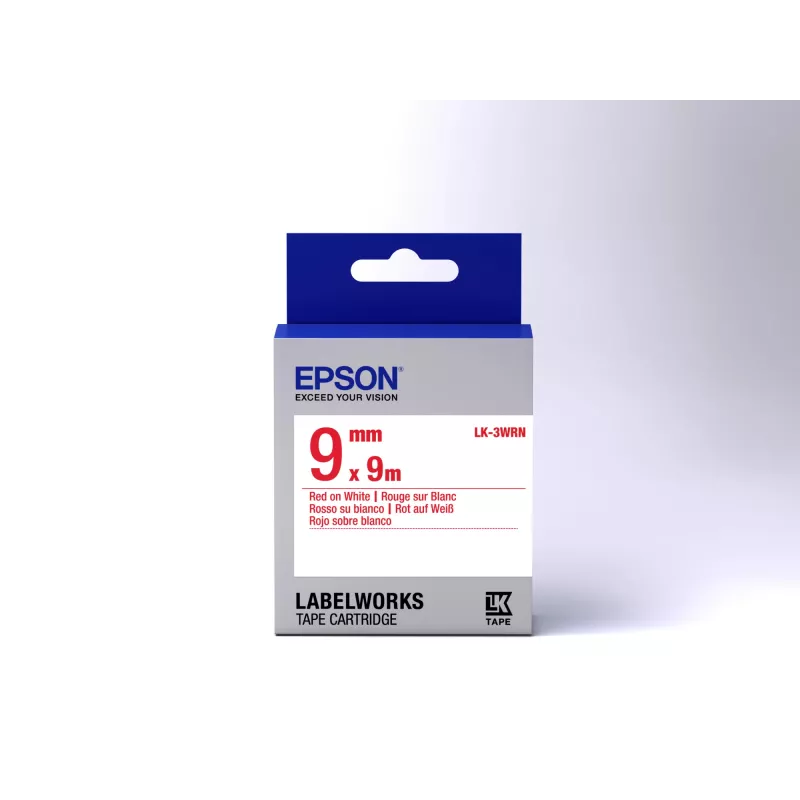 Epson LK-3WRN lentes kasetne, sarkans uz balta, 9mm x 9m