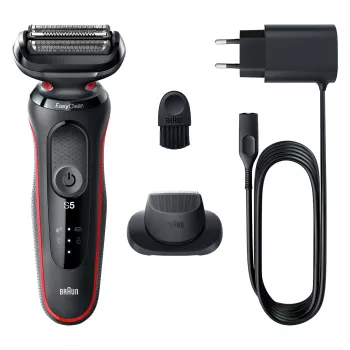 Braun Series 5 51-R1200S vīriešu skuveklis ar folijas skūšanās sistēmu un trimmeri, melns, sarkans