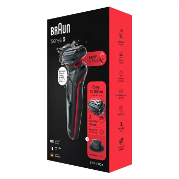 Braun Series 5 51-R1200S vīriešu skuveklis ar folijas skūšanās sistēmu un trimmeri, melns, sarkans