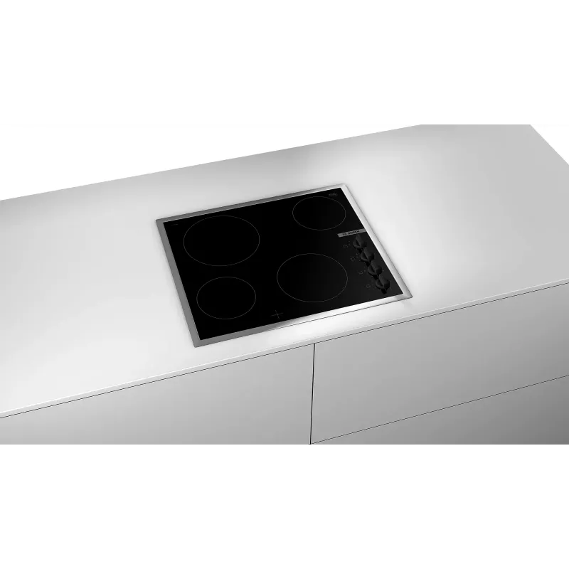 Bosch Serie 2 PKE645CA2E keramikas plīts virsma, melna, nerūsējošais tērauds, iebūvējama, 60 cm, 4 zonas