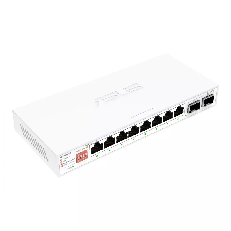 Nepārvaldāms Ethernet slēdzis ASUS QG-U1080 — 8 × 2,5G RJ-45 porti, MAC 16K, Balts, 12V