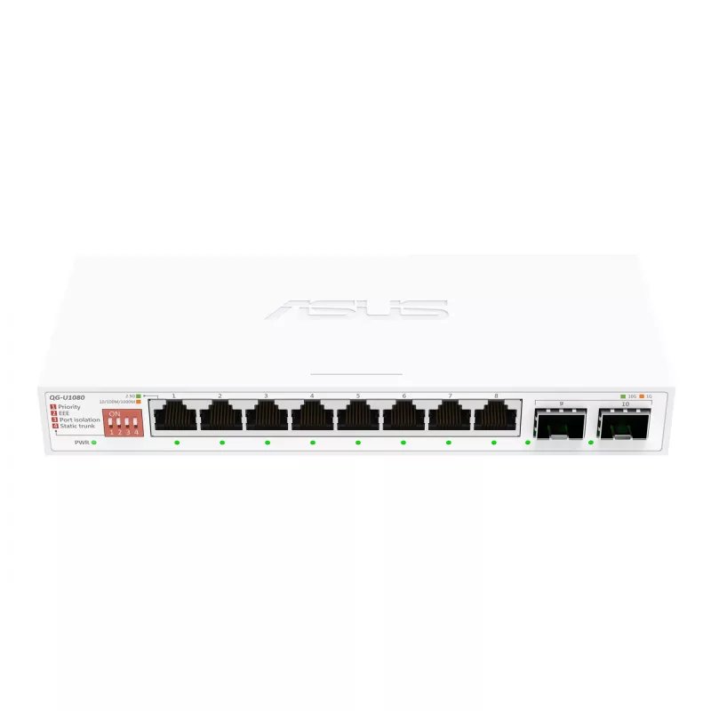 Nepārvaldāms Ethernet slēdzis ASUS QG-U1080 — 8 × 2,5G RJ-45 porti, MAC 16K, Balts, 12V