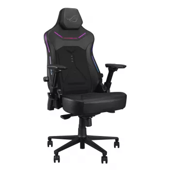 Universāla spēļu krēsls ASUS ROG Courser — polsterēts sēdeklis, maks. svars 136 kg, sēdeklis 670×700 mm, min. augstums 140 cm, melns