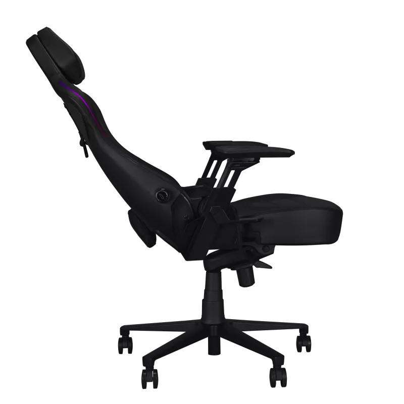 Universāla spēļu krēsls ASUS ROG Courser — polsterēts sēdeklis, maks. svars 136 kg, sēdeklis 670×700 mm, min. augstums 140 cm, melns