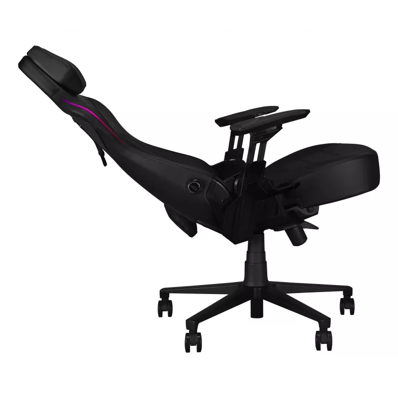 Universāla spēļu krēsls ASUS ROG Courser — polsterēts sēdeklis, maks. svars 136 kg, sēdeklis 670×700 mm, min. augstums 140 cm, melns