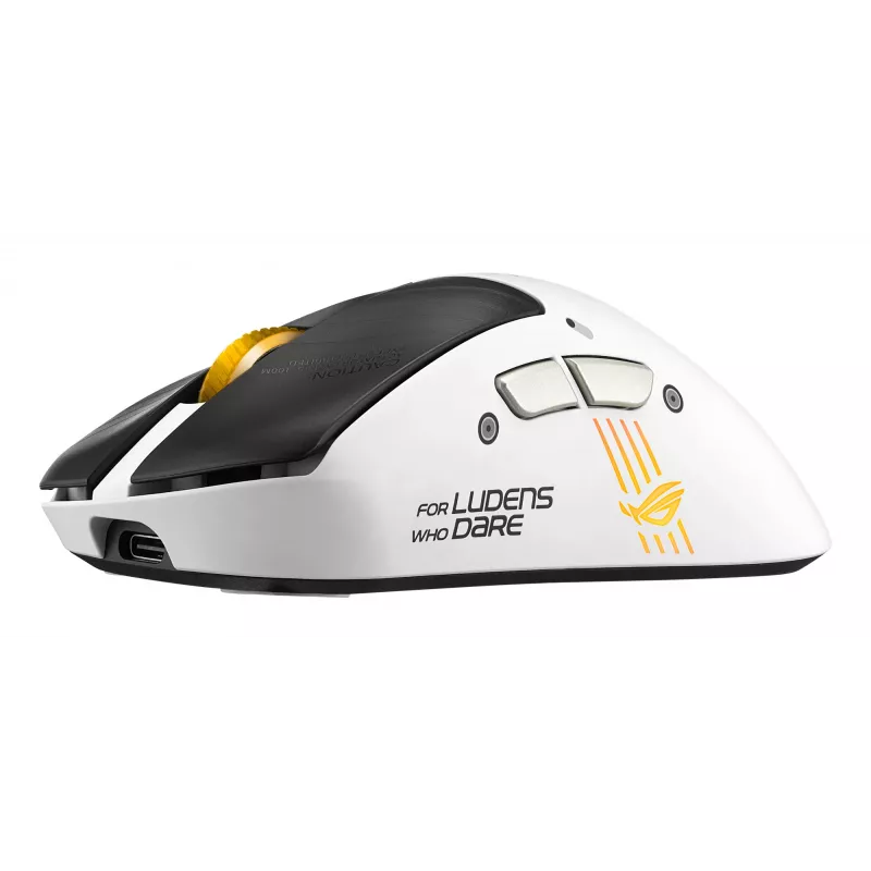 Spēļu pele ASUS ROG Keris II Origin-KJP, labā roka, optiskā 42 000 DPI, RF bezvadu + Bluetooth + USB-A, 6 pogas, daudzkrāsaina